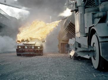 Frankenstein's Monster is attacked by the Dreadnought in Death Race