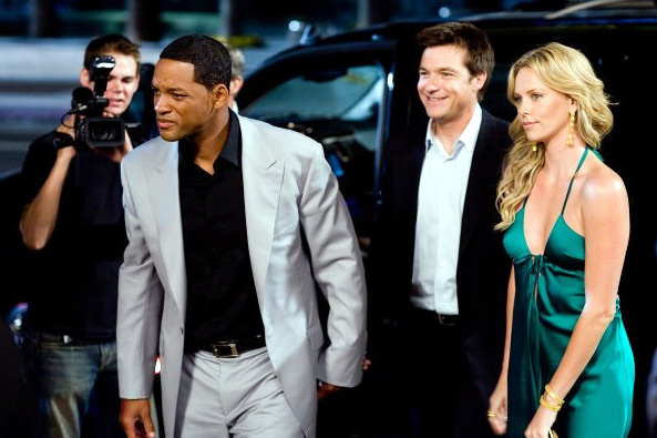 Will Smith (second from left), Jason Bateman (second from right) and Charlize Theron in Hancock