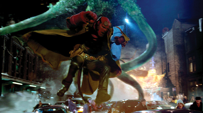 Hellboy (Ron Perlman) does battle with an elemental in Hellboy II: The Golden Army