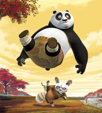 Unexpectedly chosen to fulfill an ancient prophecy and train in the art of kung fu, giant panda Po (Jack Black, above) begins his study under Master Shifu (Dustin Hoffman, below) in DreamWorks' Kung Fu Panda