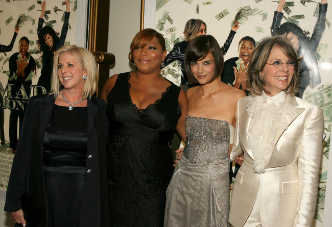 Katie Holmes, Diane Keaton and Queen Latifah at the Mad Money red-carpet premiere in Los Angeles on Jan. 9, 2008