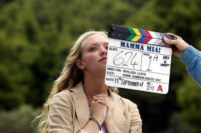 Amanda Seyfried as Sophie Sheridan on the set of the musical romantic comedy Mamma Mia!