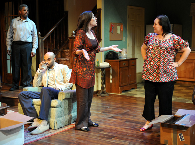 From left: Dexter Zollicoffer plays Arthur, Usman Ally is Yousef, Laura T. Fisher plays Beth and Penny Slusher is Jan in Chicago playwright James Sherman's newest family comedy Relatively Close, which runs in Chicago through July 13, 2008