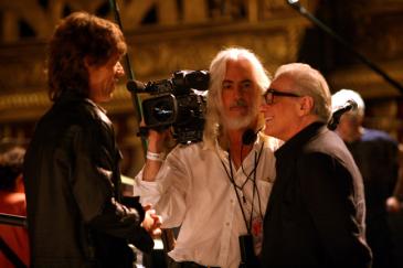 Left to right: Mick Jagger, director of photography Robert Richardson and director Martin Scorsese in Shine a Light