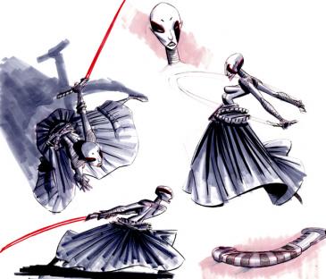 This image is Asajj Ventress (Nika Futterman) concept art for Star Wars: The Clone Wars