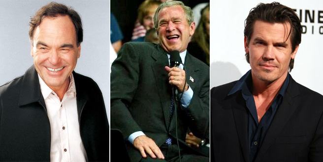 From left to right: Oliver Stone, George W. Bush and Josh Brolin