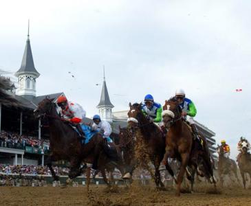 The derby field with the twin spires in the background