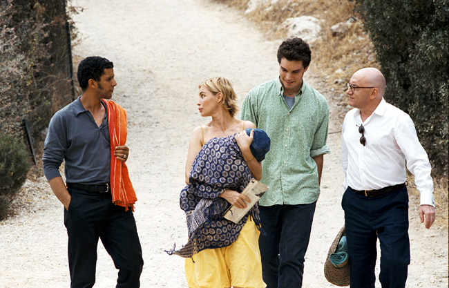 Sami Bouajila (left), Emmanuelle Beart (second to left), Johan Libéreau (second to right) and Michel Blanc (right) in The Witnesses