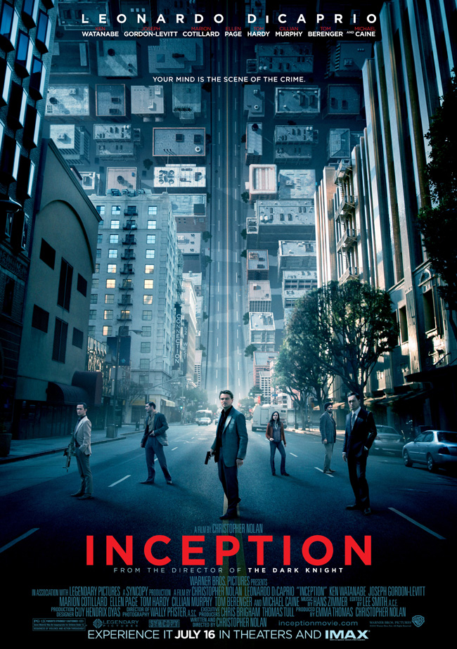 The movie poster for Inception with Leonardo DiCaprio and Ellen Page