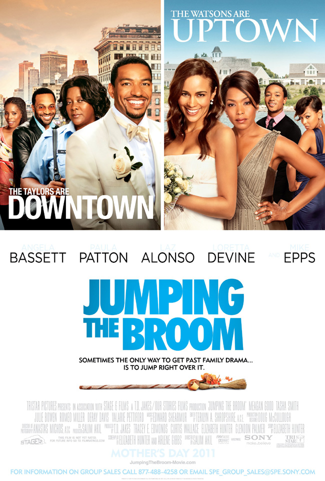 The movie poster for Jumping the Broom with Angela Bassett and Mike Epps