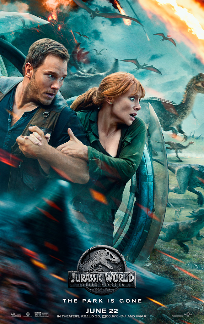 The movie poster for Jurassic World: Fallen Kingdom starring Chris Pratt