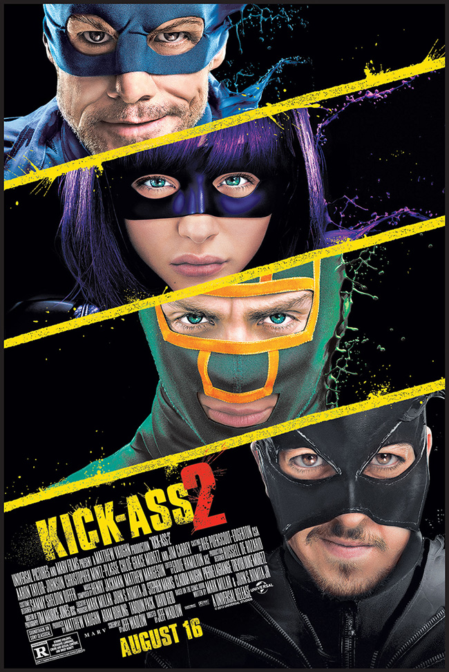 The movie poster for Kick-Ass 2 starring Aaron Taylor-Johnson and Chloe Grace Moretz