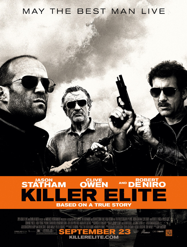 The movie poster for Killer Elite with Jason Statham, Clive Owen and Robert De Niro