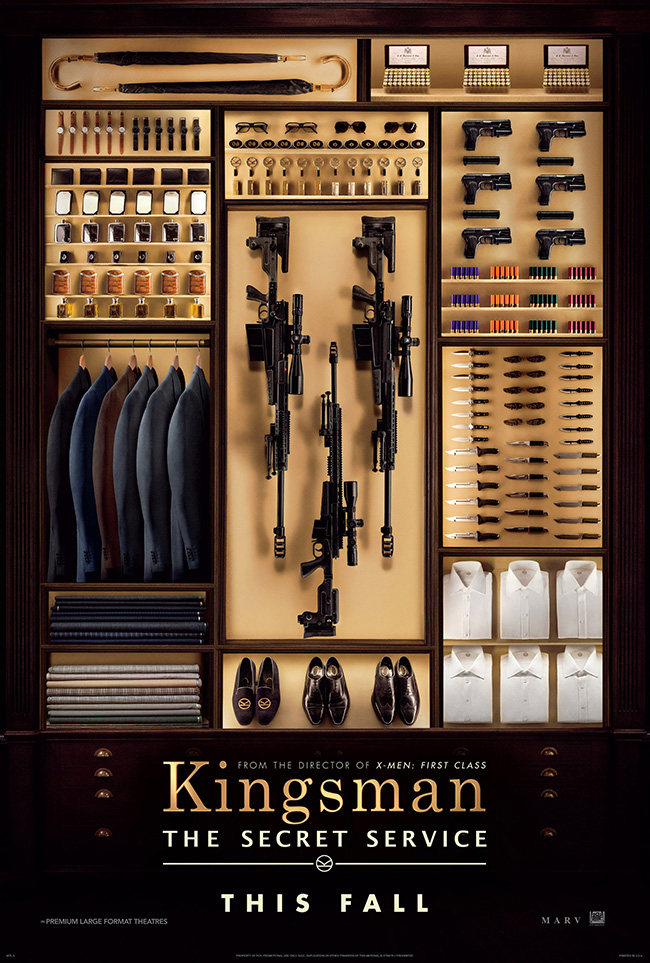 The movie poster for Kingsman: The Secret Service starring Colin Firth and Samuel L. Jackson