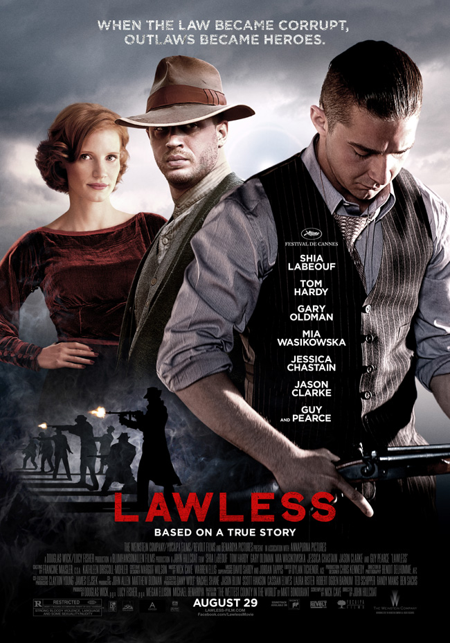 The Lawless movie poster with Tom Hardy, Shia LaBeouf and Gary Oldman
