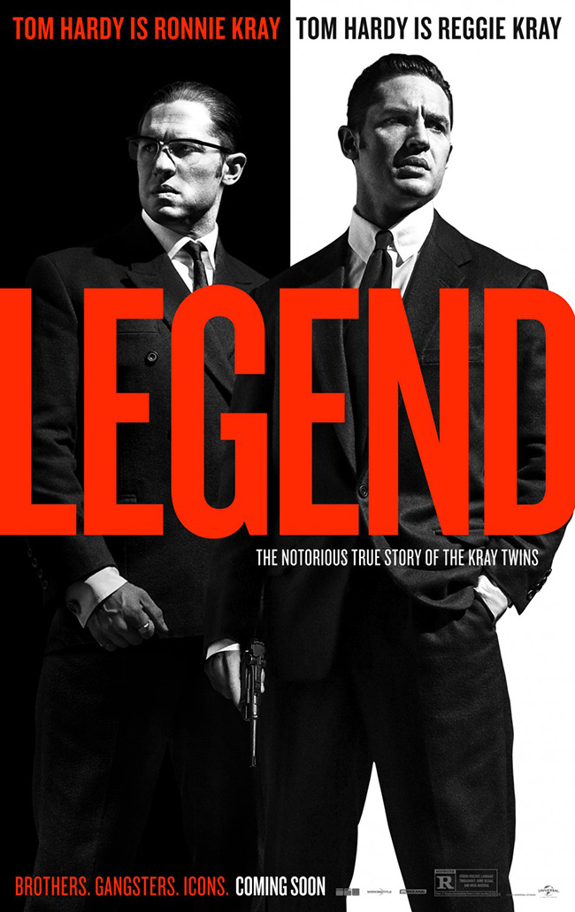 The movie poster for Legend starring Tom Hardy