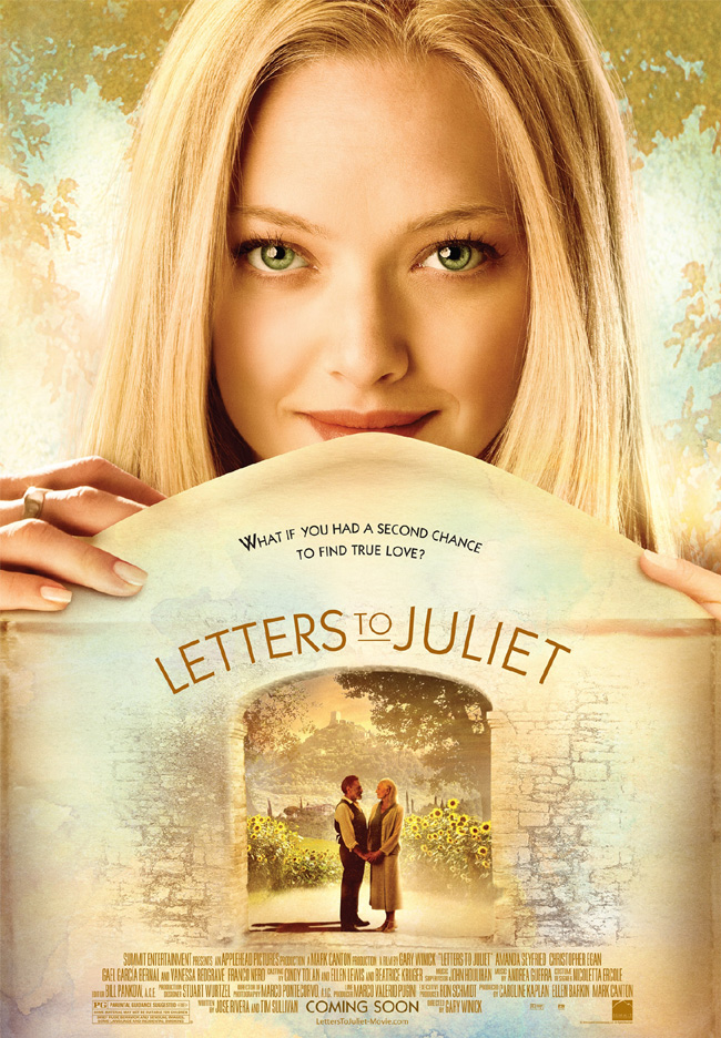 The movie poster for Letters to Juliet with Amanda Seyfried