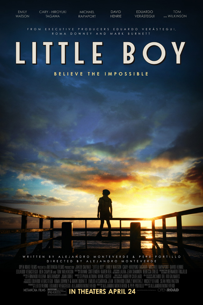 The movie poster for Little Boy starring Jakob Salvati, Kevin James and Emily Watson