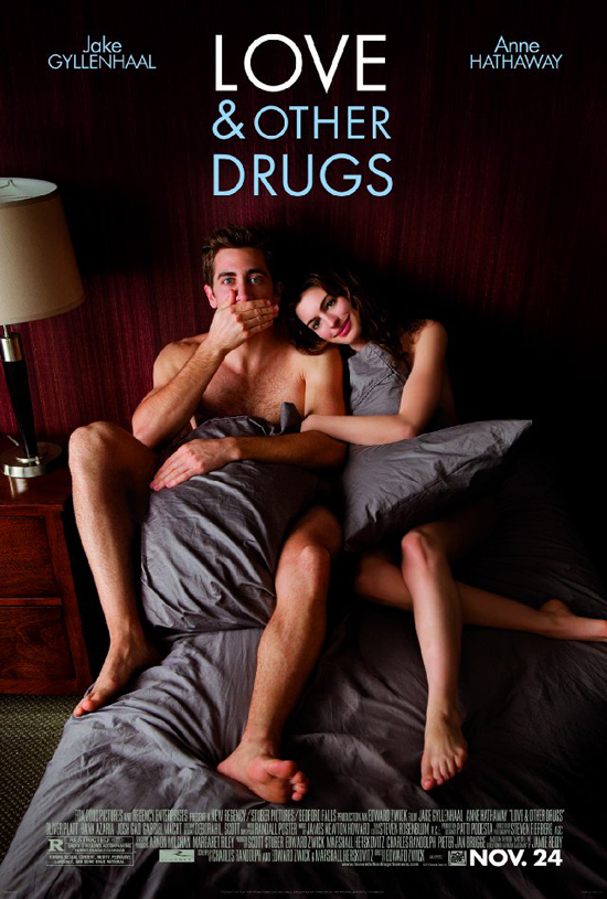 The movie poster for Love and Other Drugs with Jake Gyllenhaal and Anne Hathaway