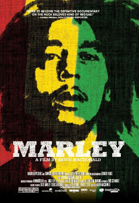 The movie poster for Marley on Bob Marley