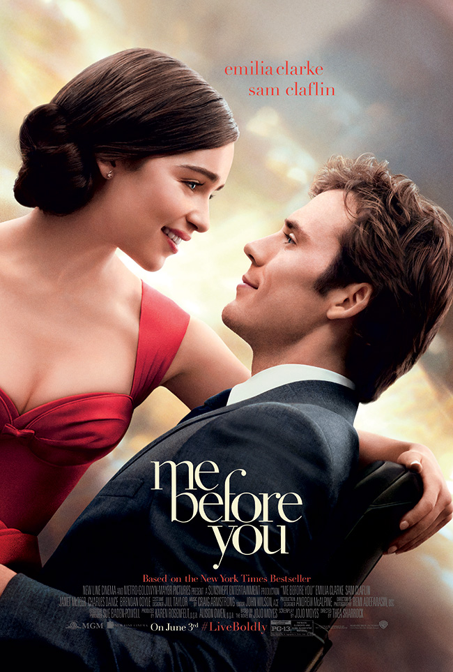 The movie poster for Me Before You with Emilia Clarke and Sam Claflin