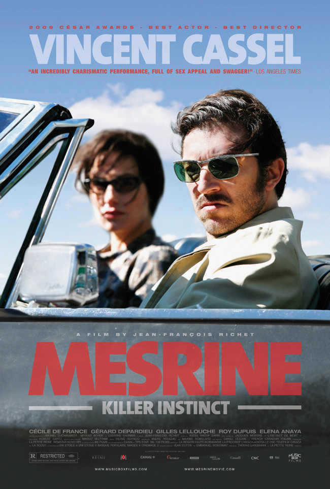 The movie poster for Mesrine: Killer Instinct with Gerard Depardieu