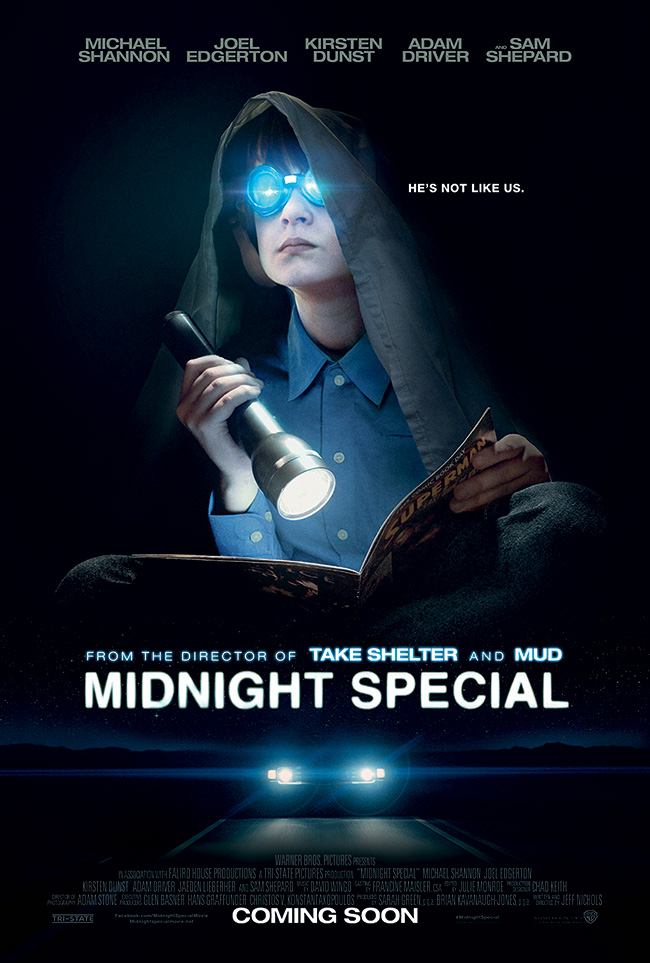 The movie poster for Midnight Special starring Michael Shannon and Jaeden Lieberher