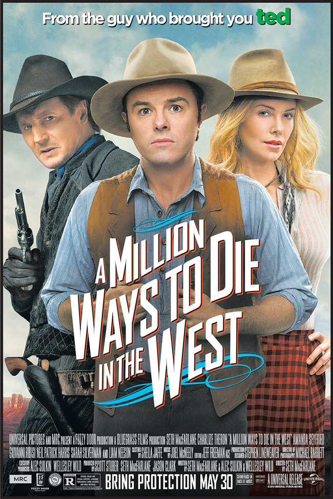 The movie poster for A Million Ways to Die in the West starring Seth MacFarlane