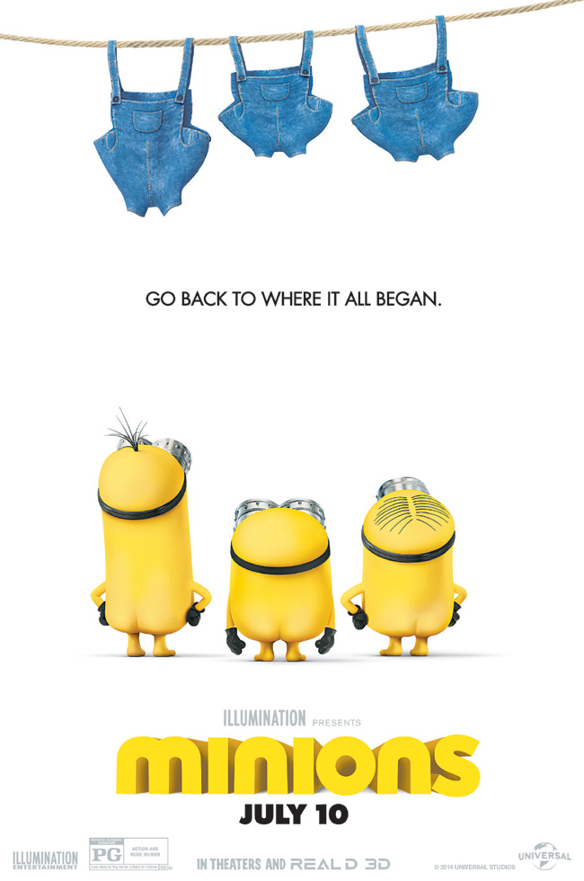 The movie poster for Minions starring Sandra Bullock and Jon Hamm