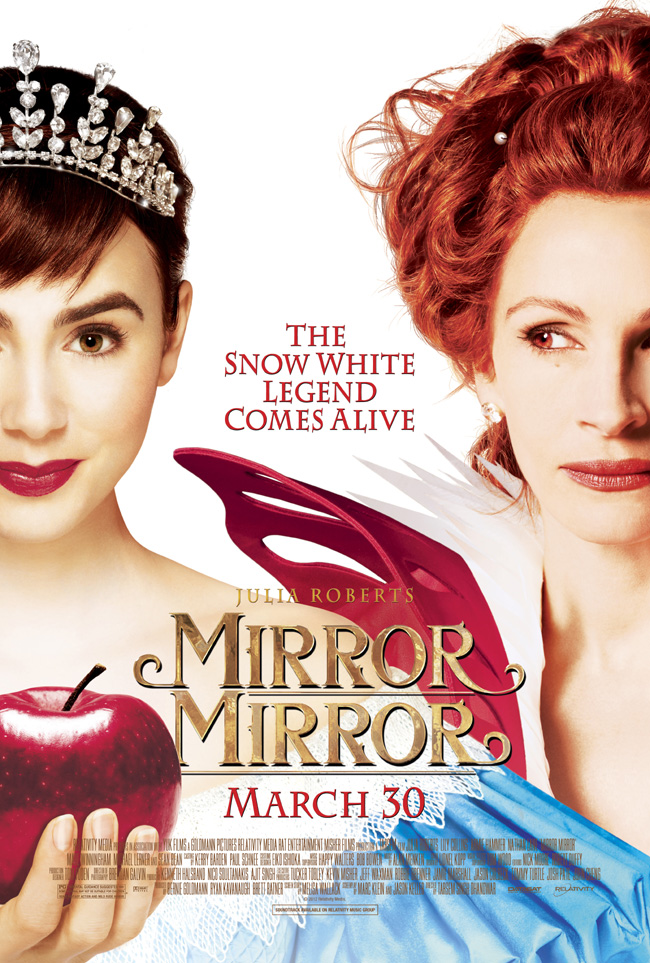 The movie poster for Mirror Mirror starring Julia Roberts and Lily Collins