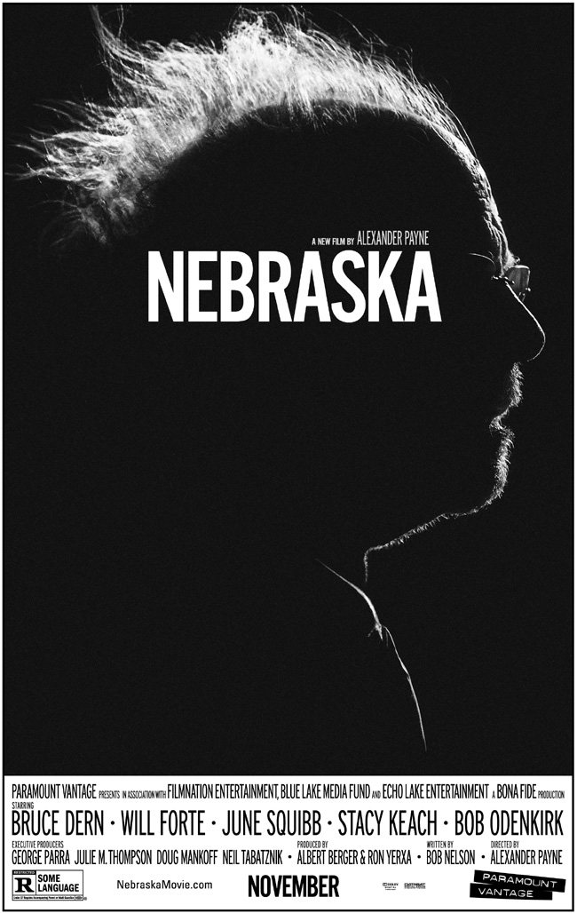 The movie poster for Nebraska starring Bruce Dern and Will Forte