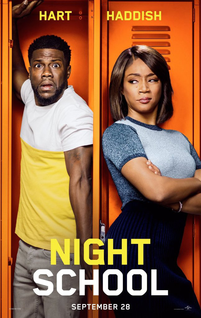 The movie poster for Night School starring Kevin Hart and Tiffany Haddish
