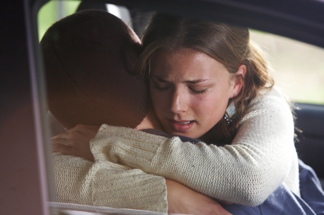 Emily VanCamp gives Dan Byrd a hug in Jonathan Segal’s Norman.