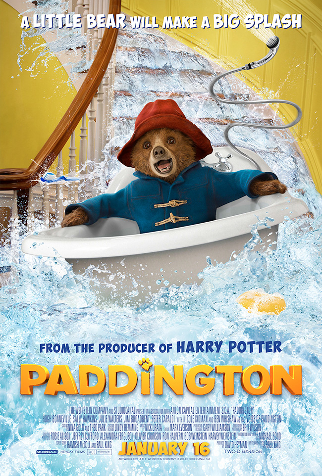 The movie poster for Paddington starring Ben Whishaw based on the beloved novels by Michael Bond