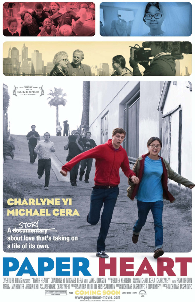 The movie poster for Paper Heart with Michael Cera and Charlyne Yi