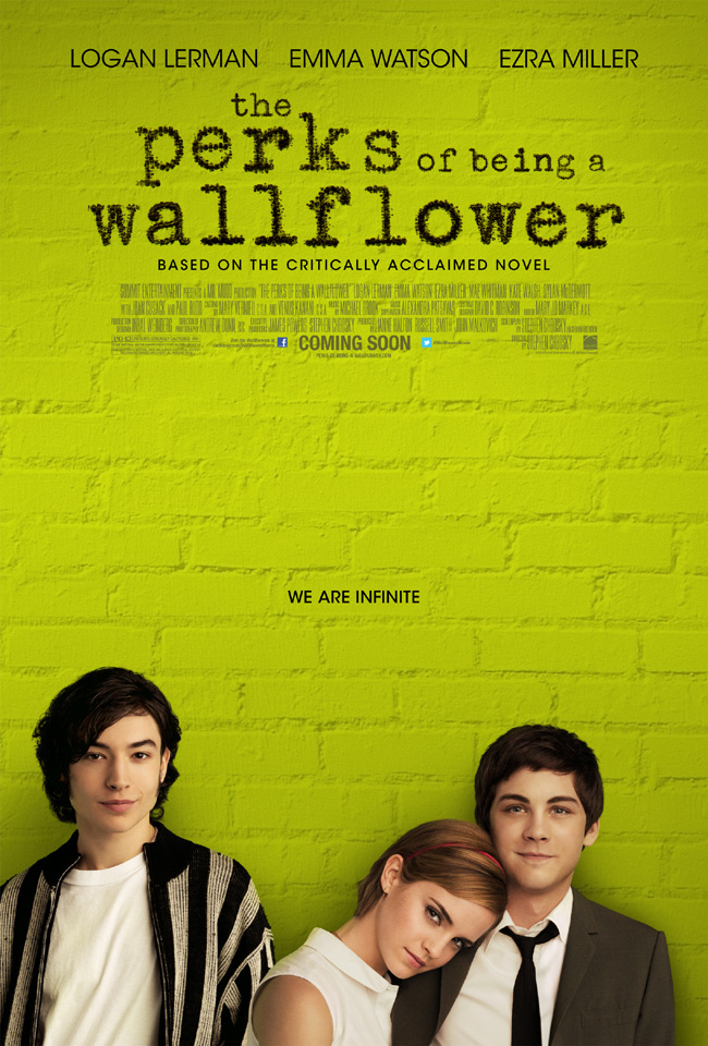 The movie poster for The Perks of Being a Wallflower starring Emma Watson, Ezra Miller and Logan Lerman