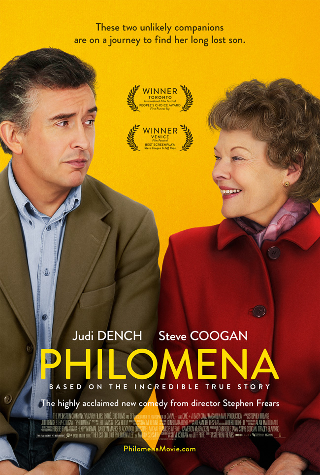 The movie poster for Philomena starring Steve Coogan and Judi Dench