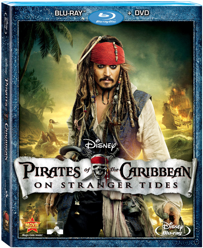 The Blu-ray and DVD combo pack of Pirates of the Caribbean: On Stranger Tides with Johnny Depp and Penelope Cruz