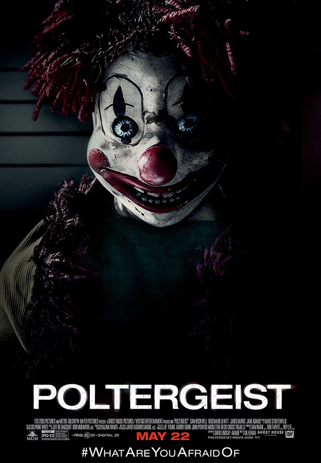 The movie poster for Poltergeist starring Sam Rockwell and Rosemarie DeWitt