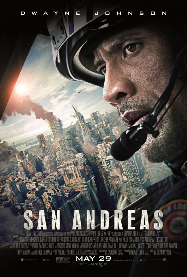 The movie poster for San Andreas starring Dwayne Johnson and Paul Giamatti