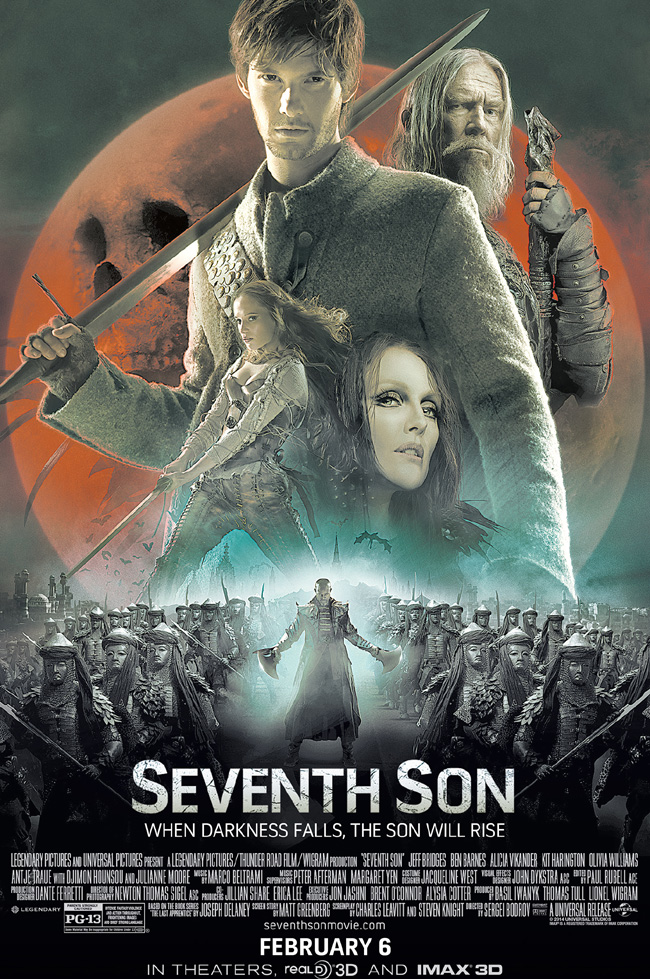 The movie poster for Seventh Son starring Ben Barnes, Julianne Moore and Jeff Bridges