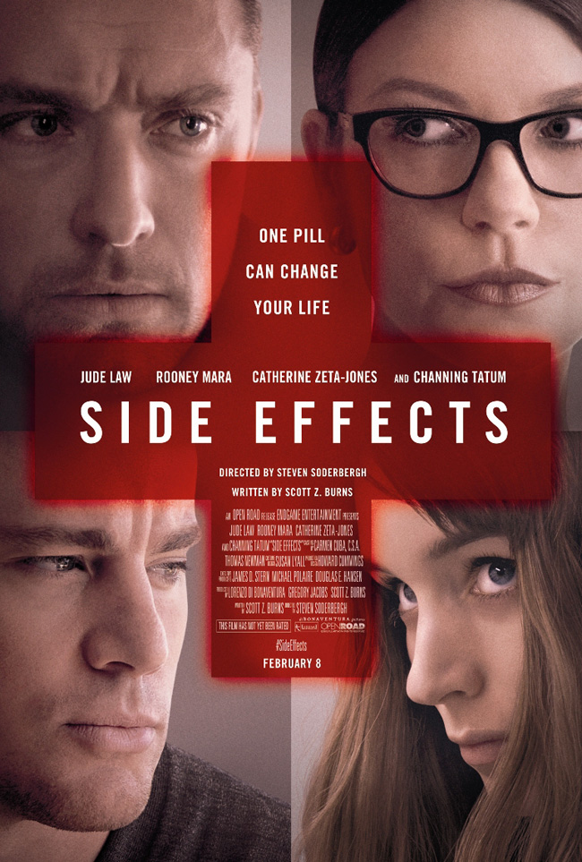 The movie poster for Side Effects starring Channing Tatum and Jude Law