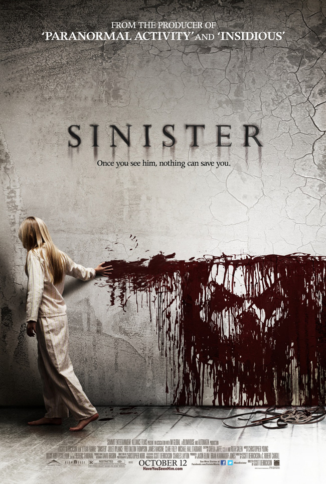 The movie poster for Sinister from producer of Paranormal Activity and Insidious