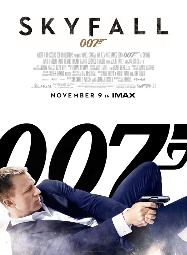 The movie poster for Skyfall starring Daniel Craig and Javier Bardem