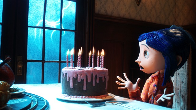 Coraline (voiced by Dakota Fanning) gets a surprise in the stop-motion animated 3-D adventure Coraline, from LAIKA Entertainment for release by Focus Features.