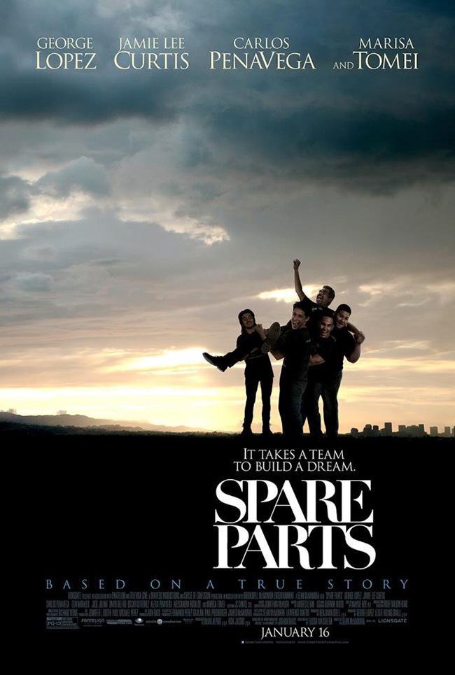 The movie poster for Spare Parts starring George Lopez and Marisa Tomei