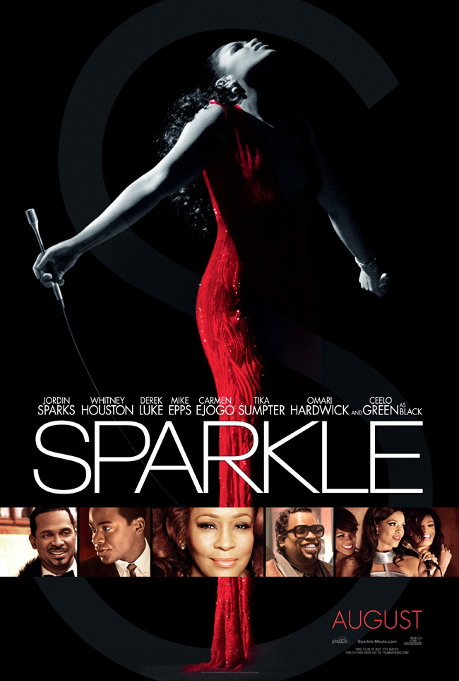 The Sparkle movie poster with Whitney Houston, Jordin Sparks and Cee Lo Green