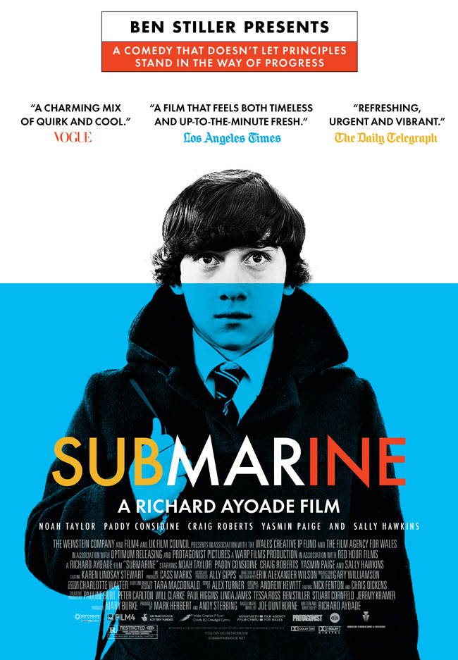 The movie poster for Submarine from Ben Stiller with Sally Hawkins