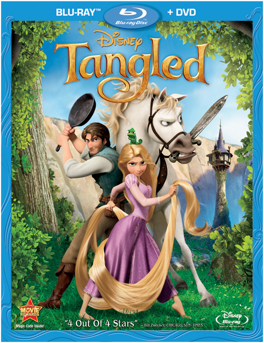 The Blu-ray and DVD combo pack for Tangled with Mandy Moore