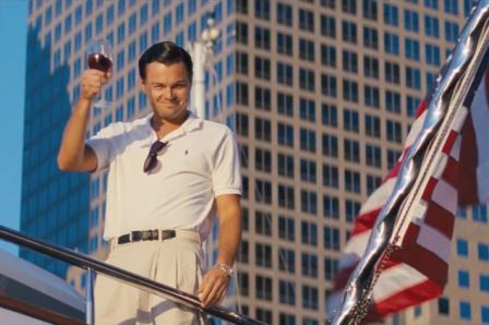 Leonardo DiCaprio as Jordan Belfort in The Wolf of Wall Street